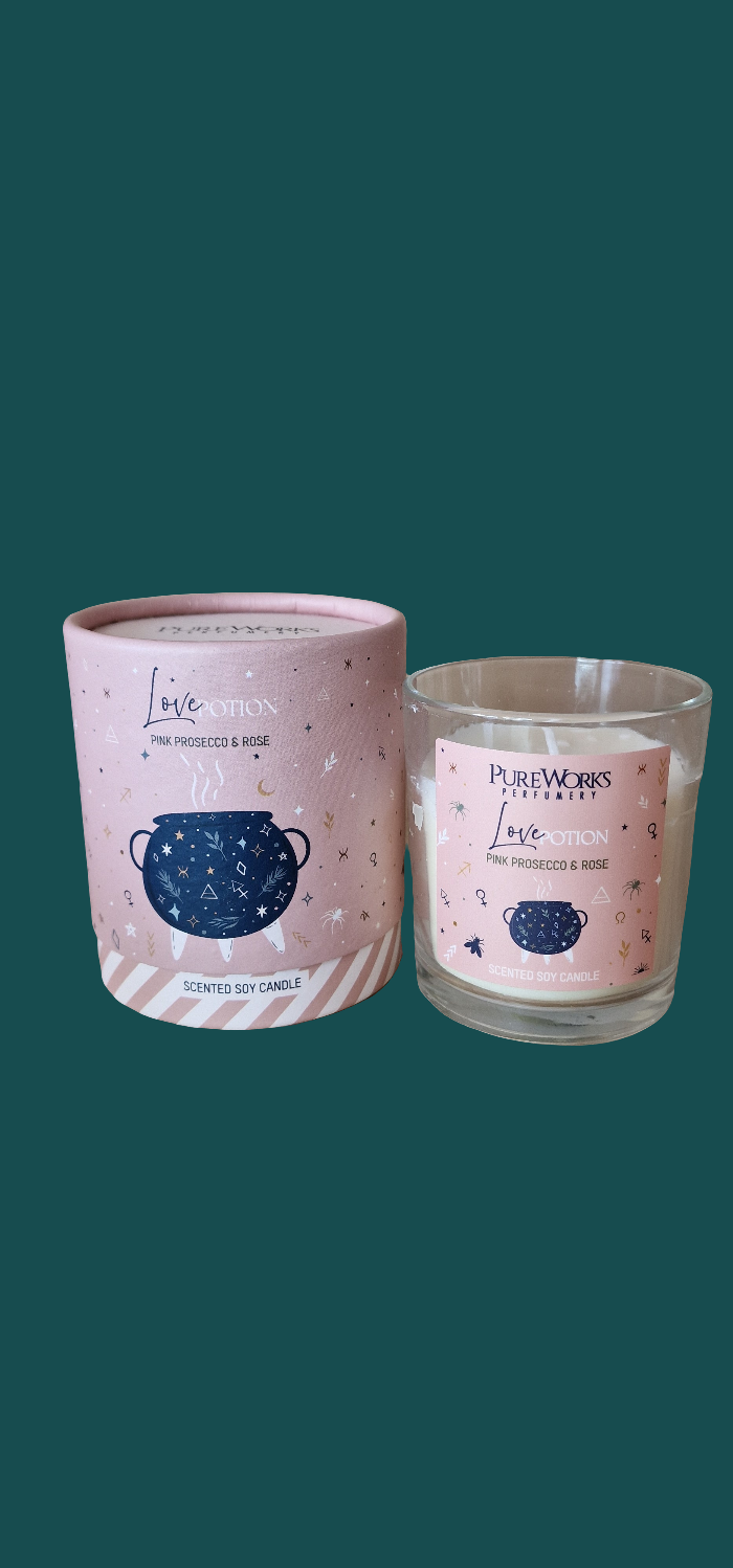 Love Potion Scented Soy Candle,, Pink Prosecco & Rose