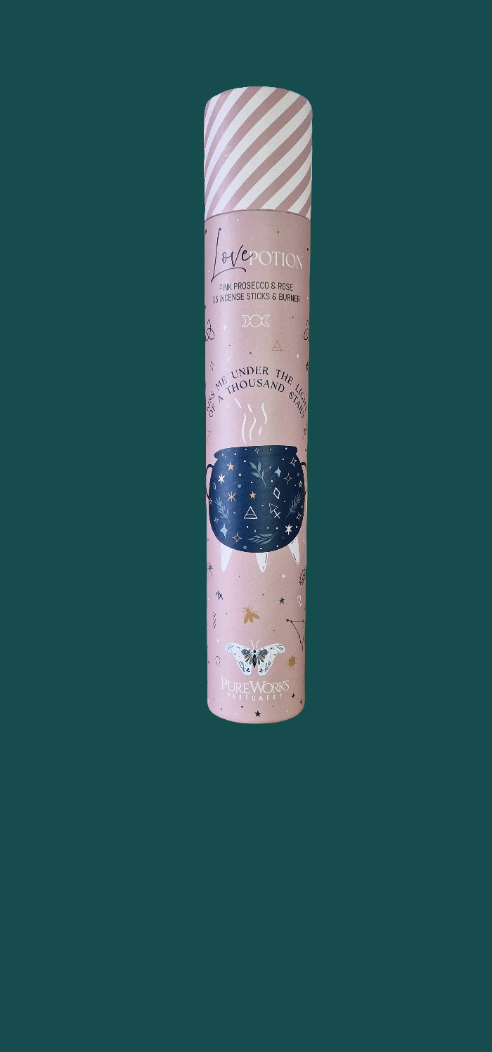 Love Potion ♡ Pink Prosecco & Rose Incense,, With Wooden Incense holder