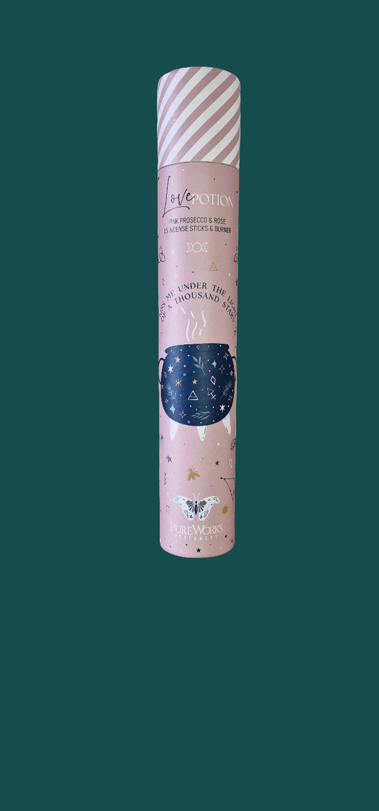 Love Potion ♡ Pink Prosecco & Rose Incense,, With Wooden Incense holder