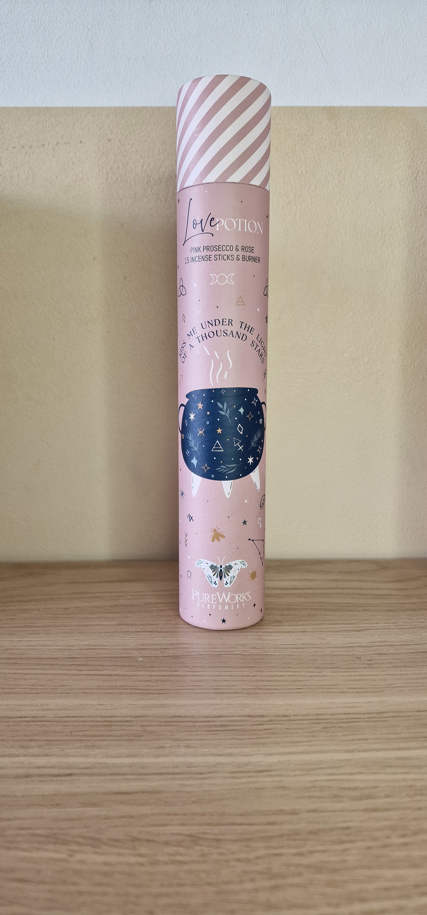 Love Potion ♡ Pink Prosecco & Rose Incense,, With Wooden Incense holder